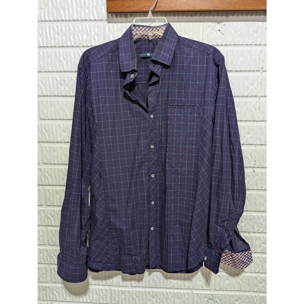 Stone Rose Men's Multi-Color Windowpane Long-Sleeve Button-Front Shirt Size M